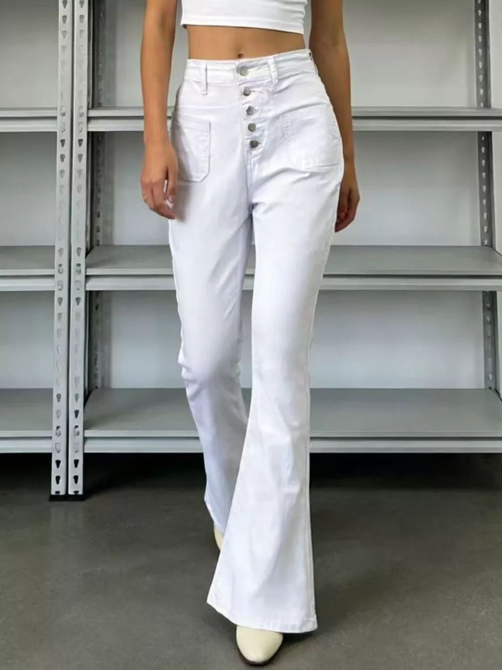 Full Size High-Waisted Button-Fly Flare Jeans Plus Size