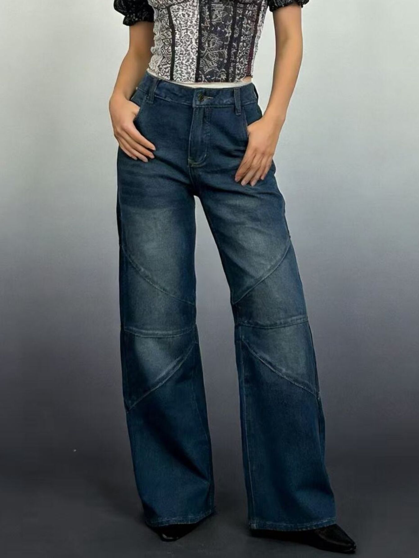 Vintage Wash Wide Leg Jeans