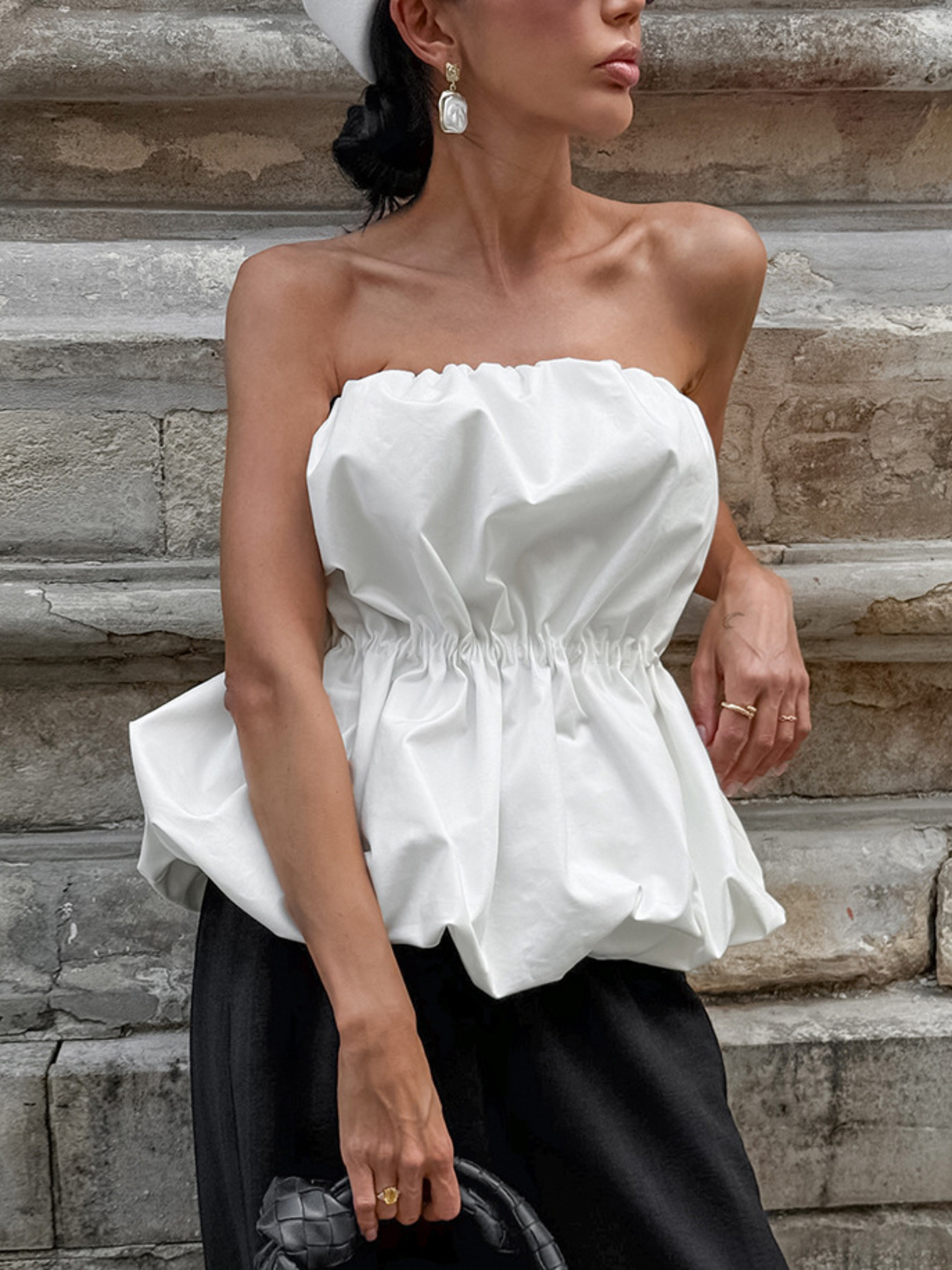 Ruched Bubble Hem Tube Top