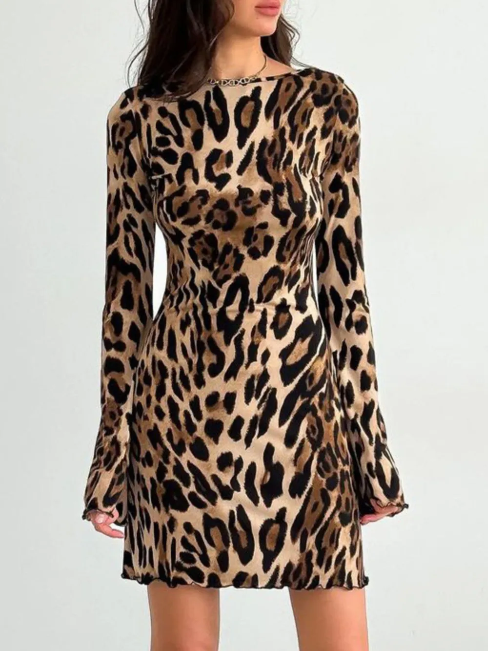 Leopard Print Long Sleeve Bodycon Dress