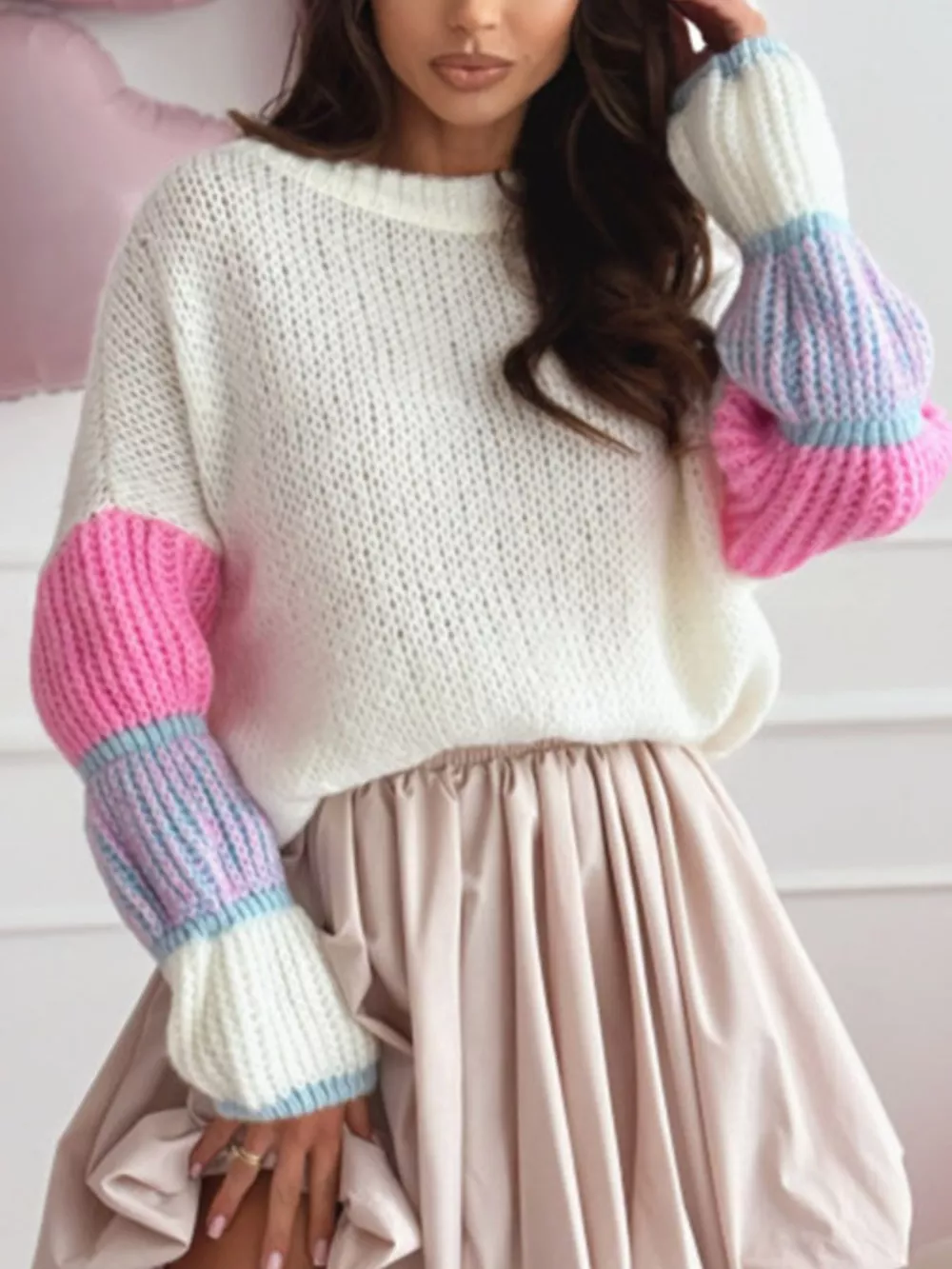 Color Block Round Neck Sweater