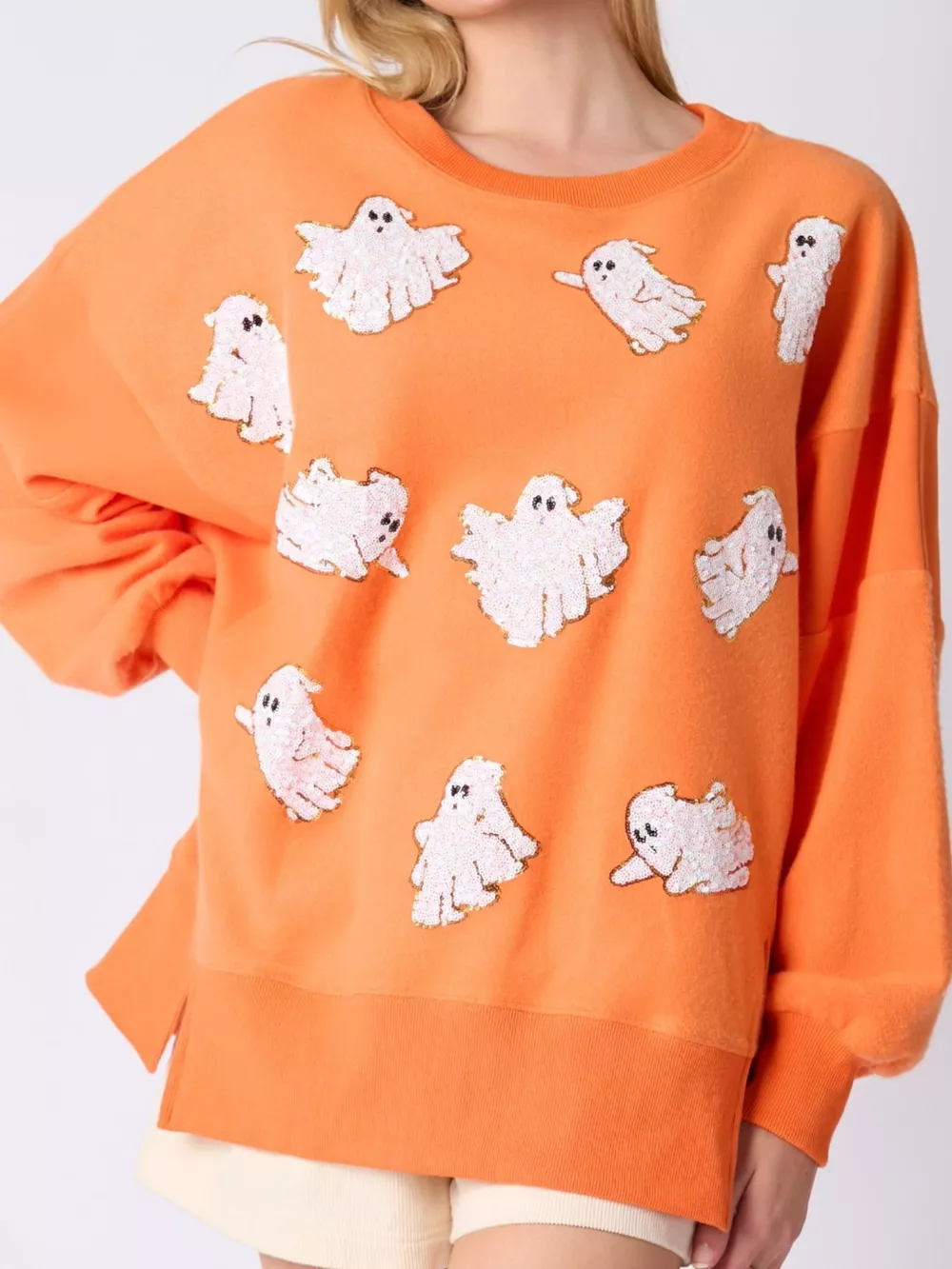 Halloween Sequin Ghost Oversized Sweatshirt