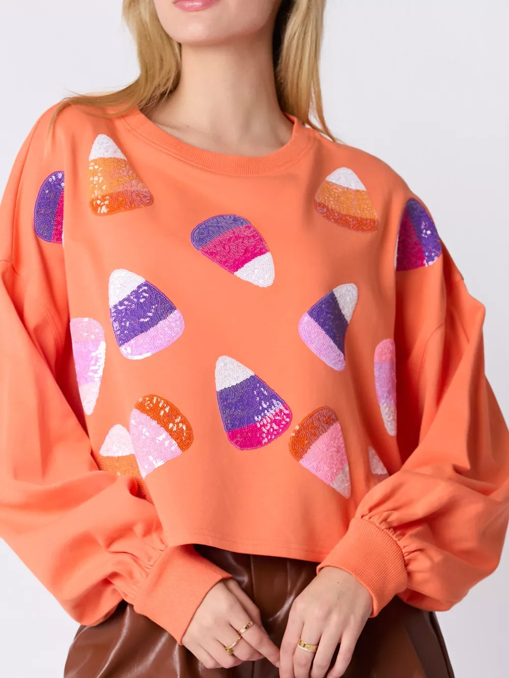 Halloween Candy Sequin Long-Sleeve Sweatshirt