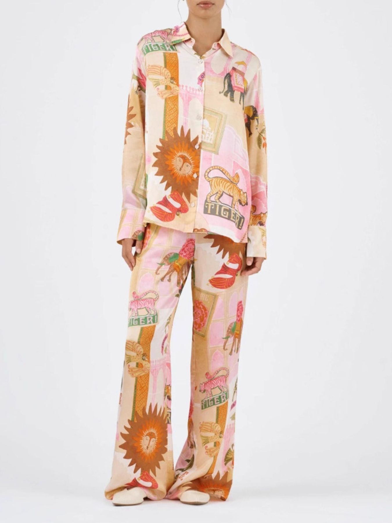 Animal Print Button Up Shirt and Pants Set