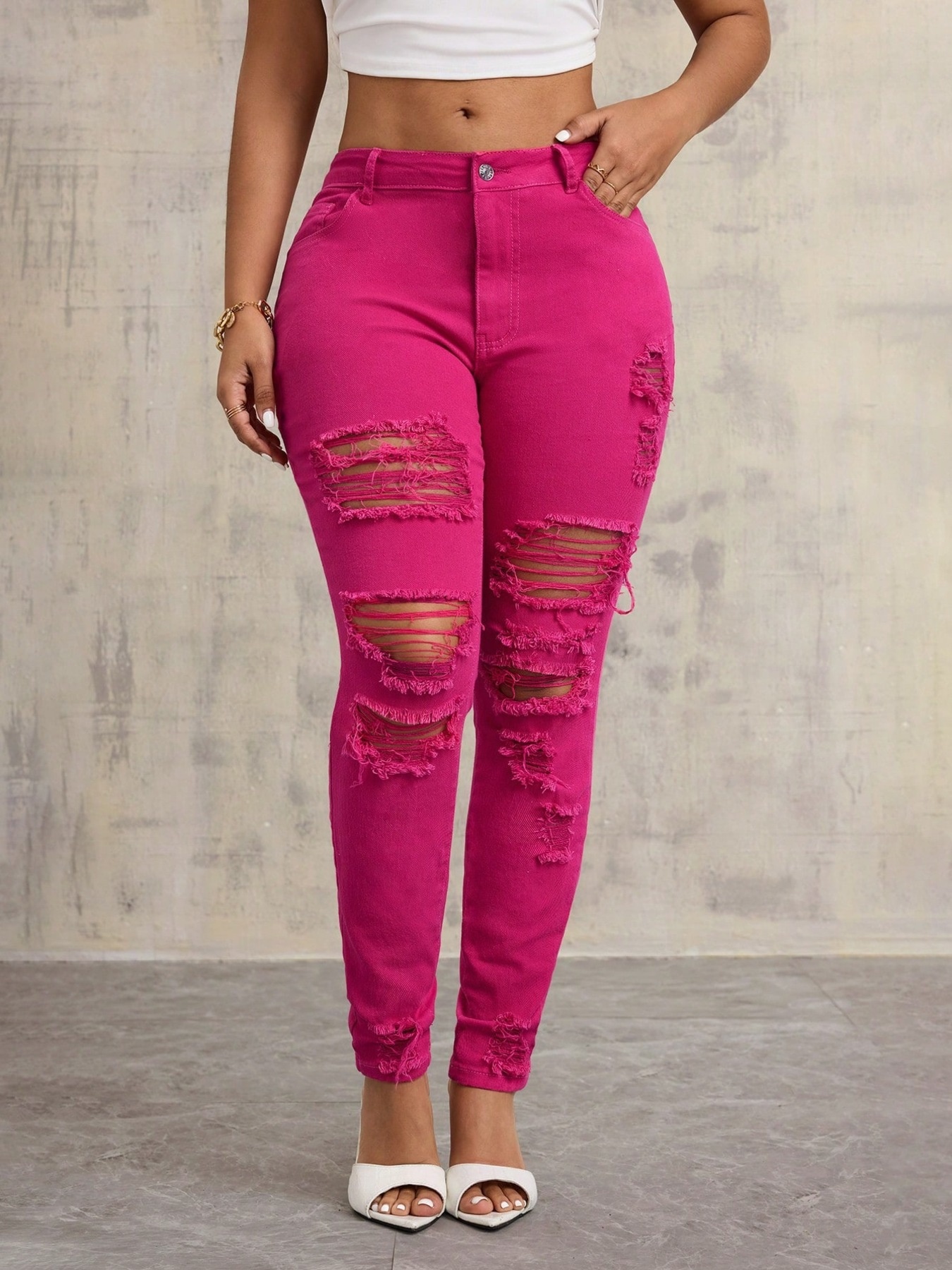 High-Waisted Distressed Skinny Jeans
