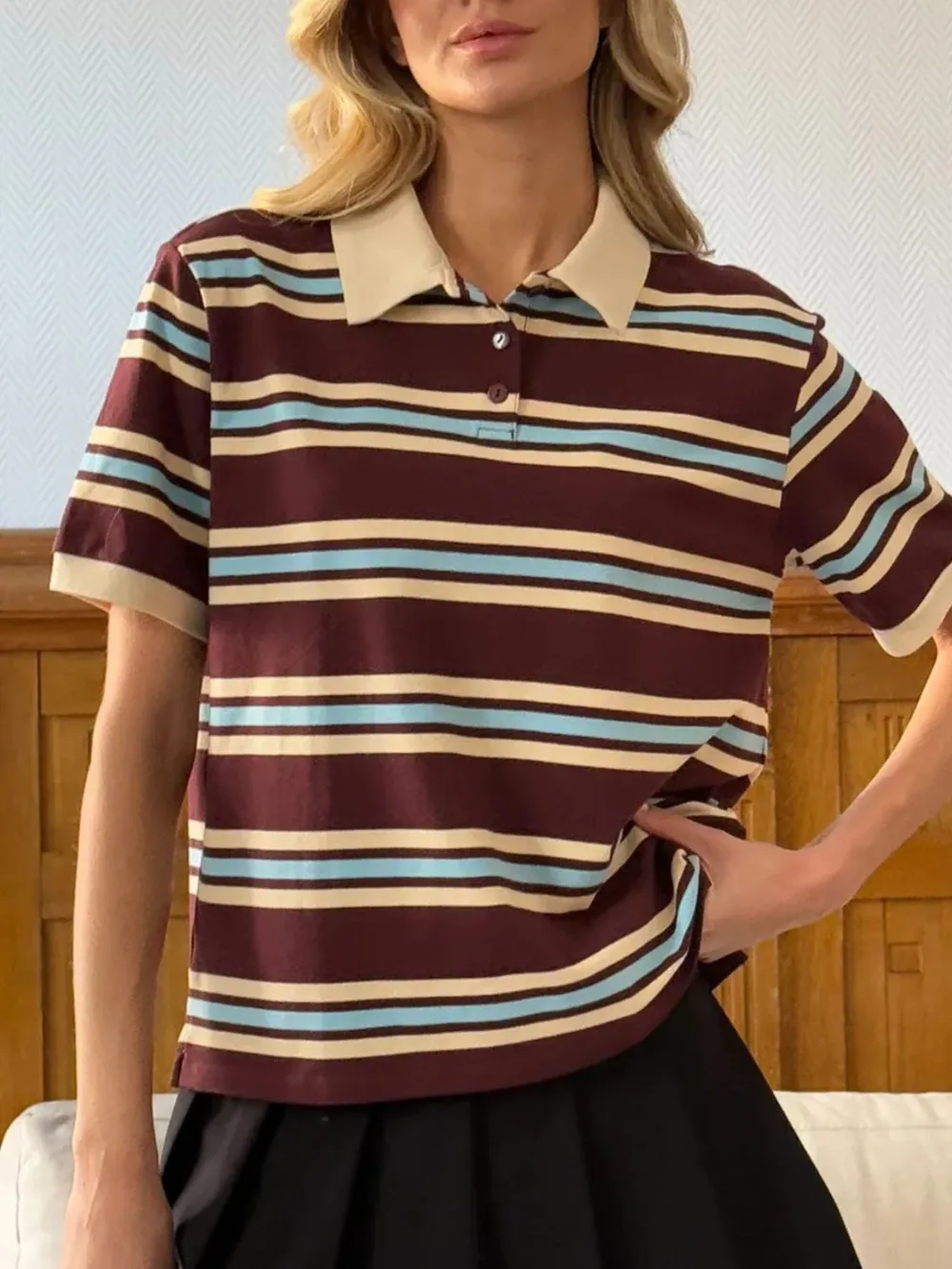 Striped Polo T-Shirt with Contrast Collar