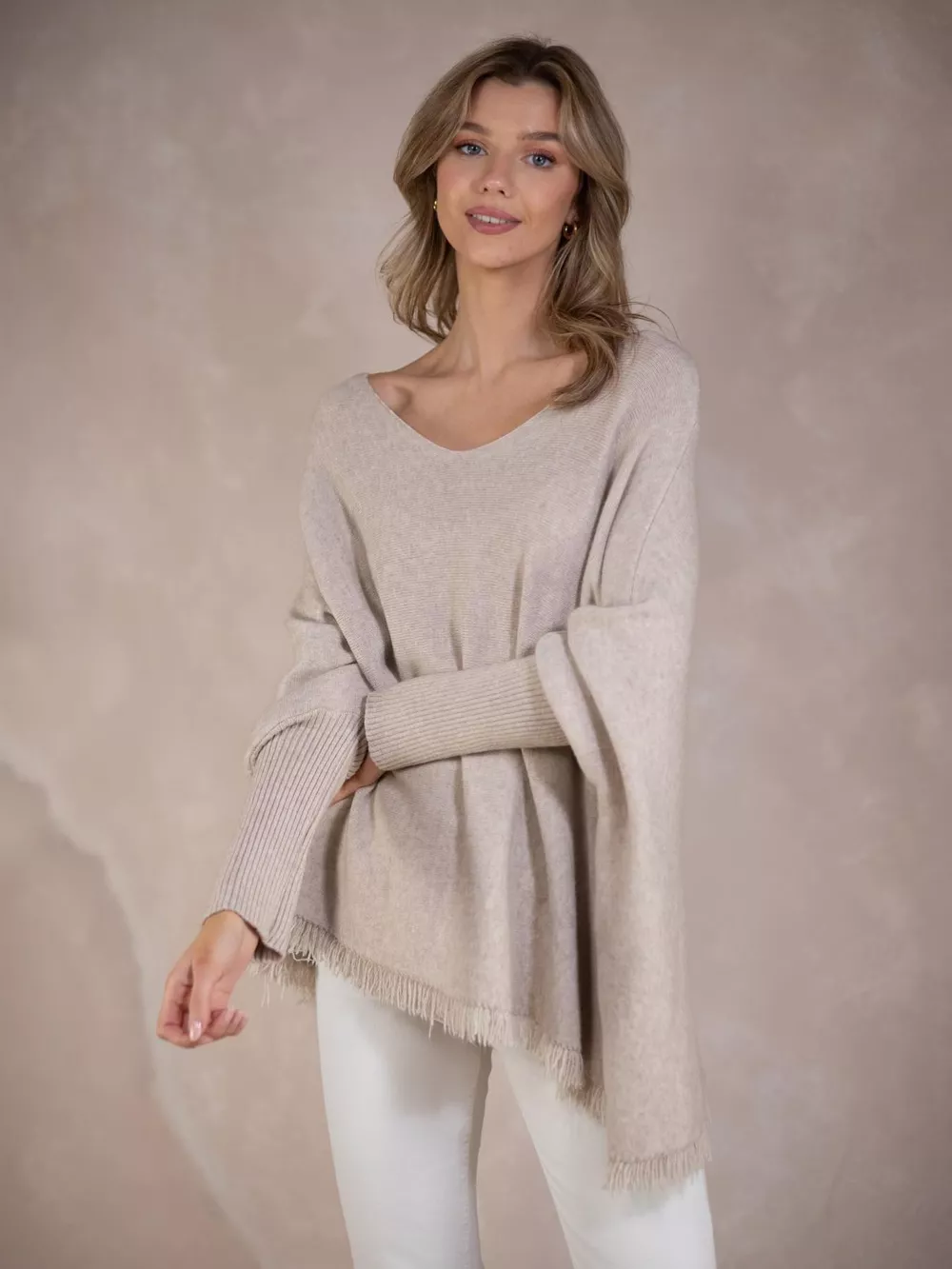 Raw Hem V-Neck Sweater