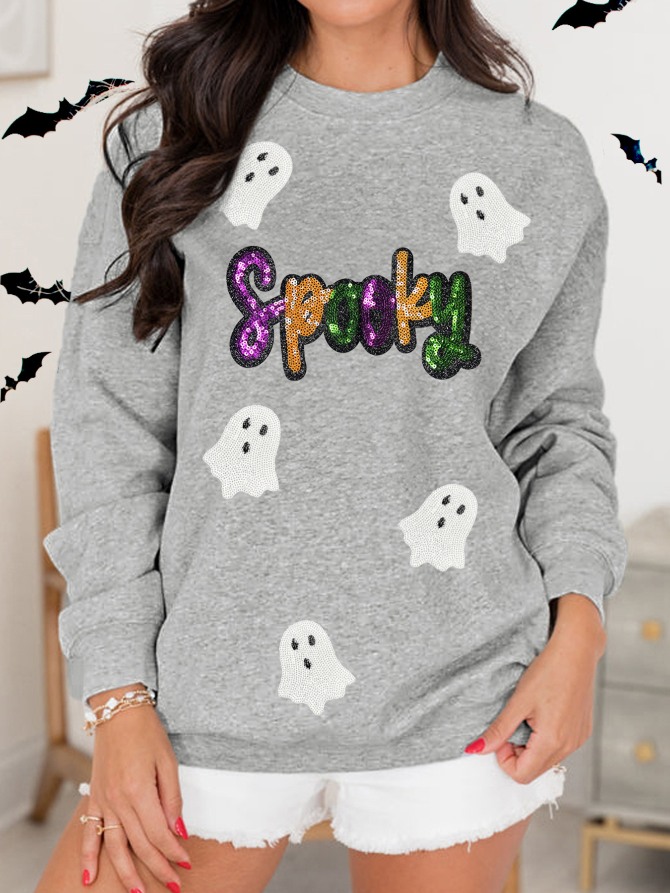 Halloween Spooky Ghost Sequin Sweatshirt