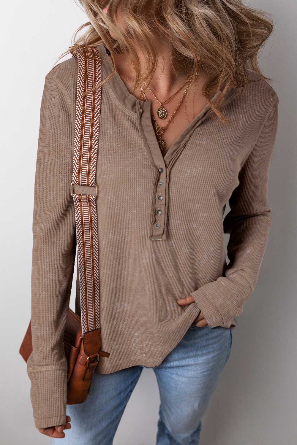 Button Detail Long Sleeve Top