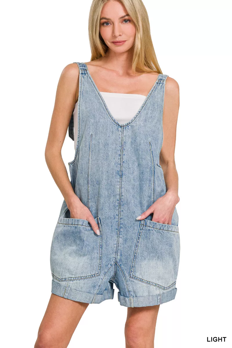 Zenana Denim Short Overalls with Pockets