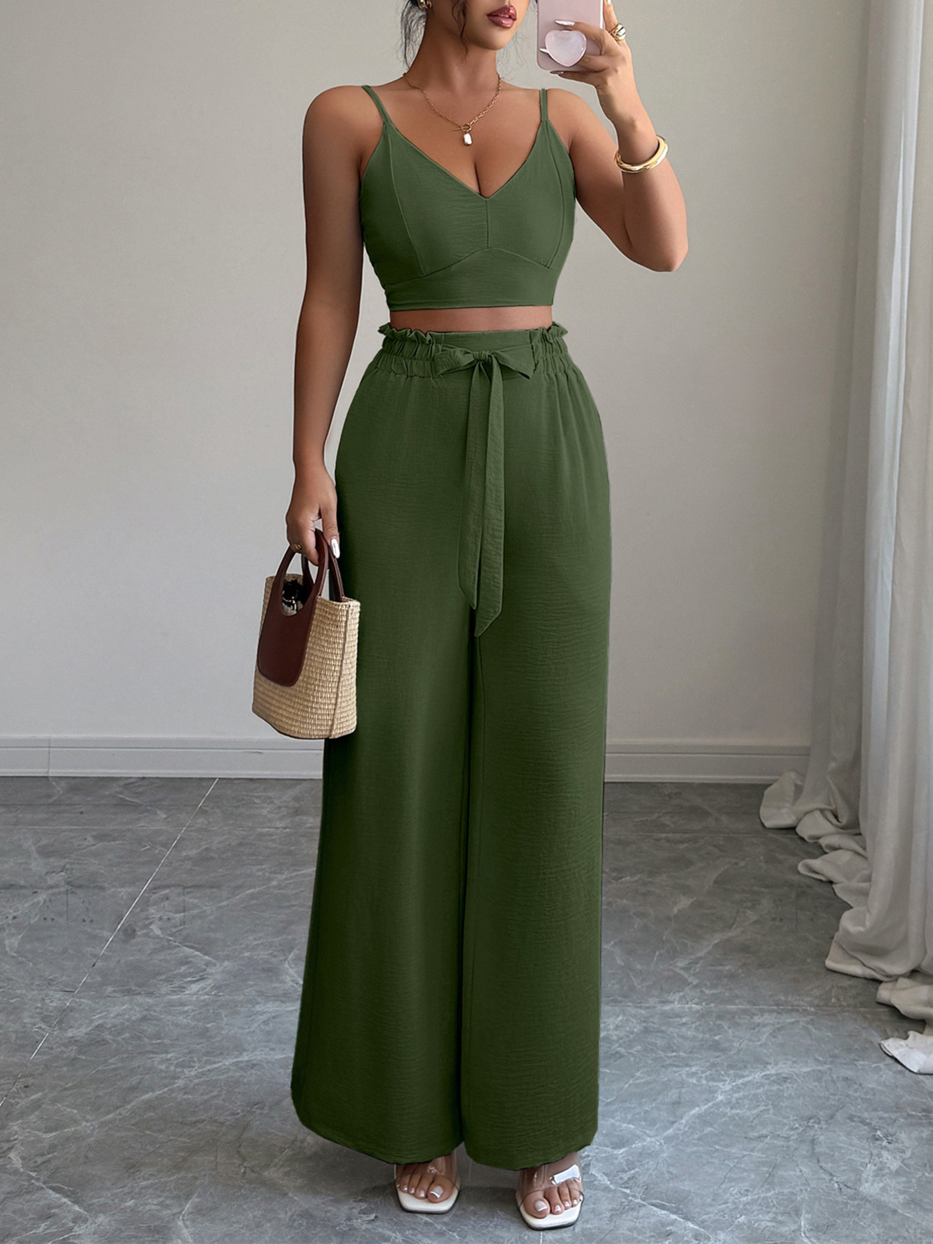 V-Neck Cami and Wide Leg Pants Set