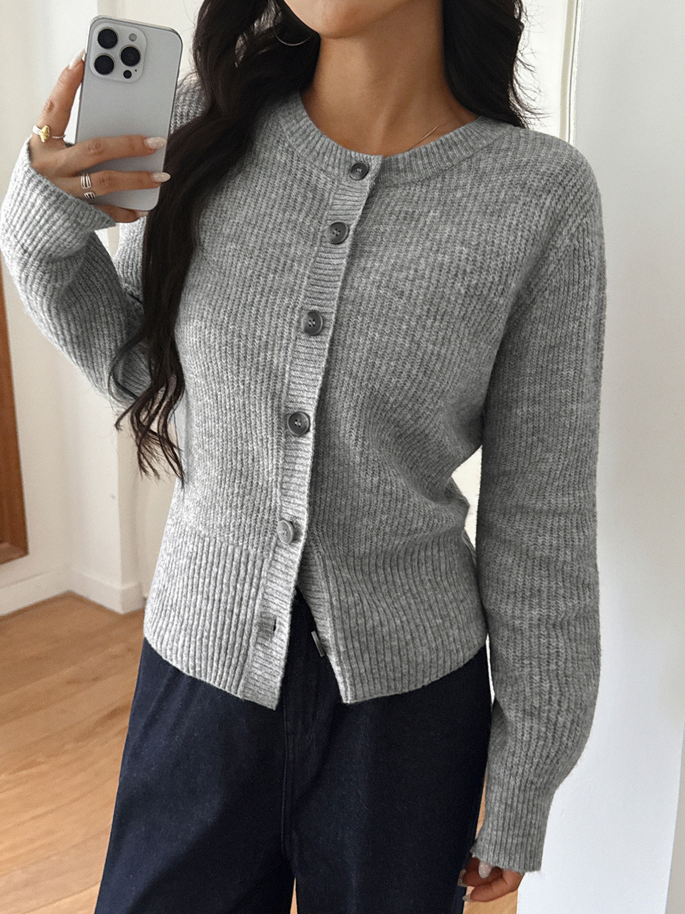 Button-Up Ribbed Knit Cardigan
