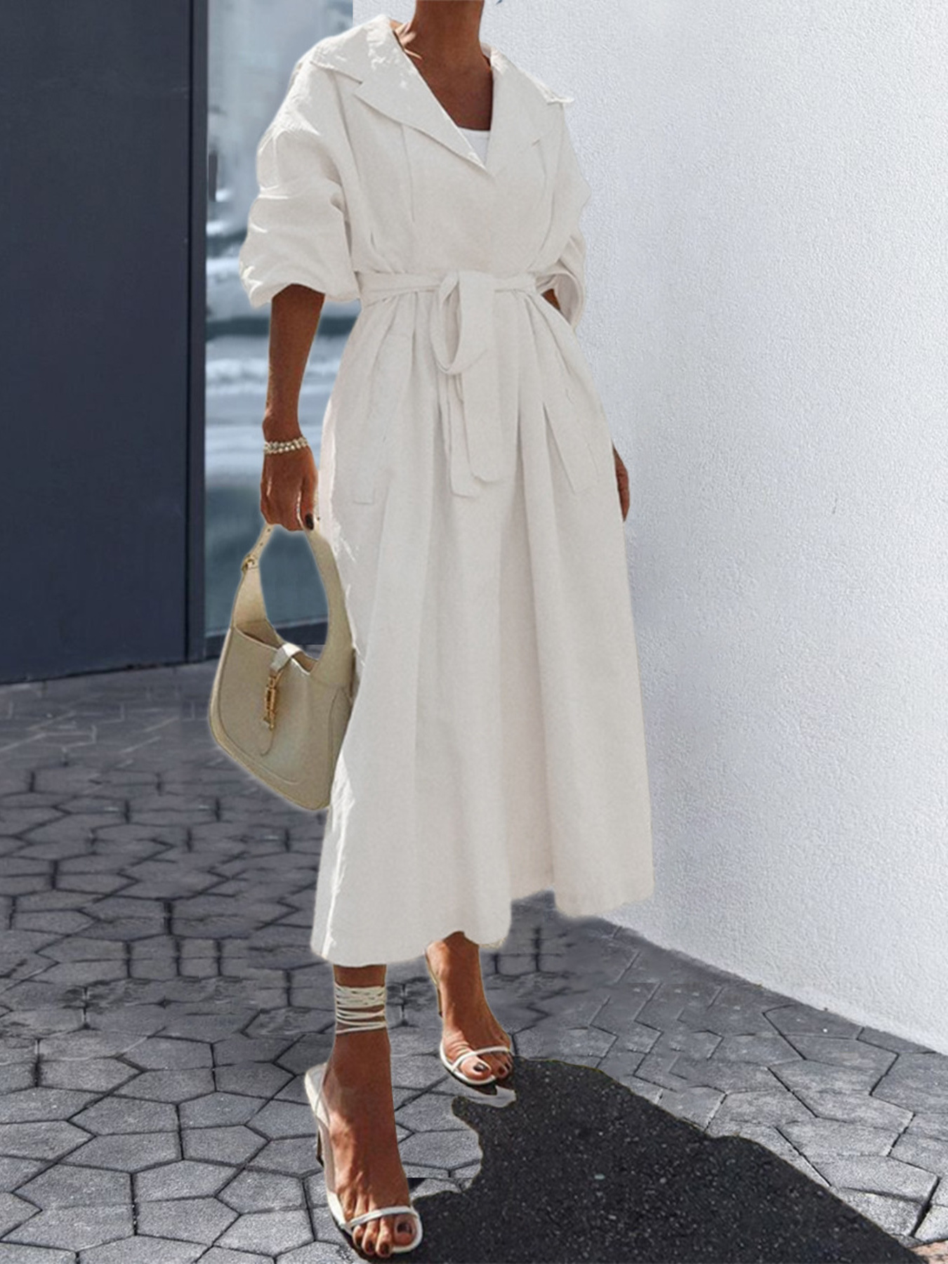 Tie Waist Midi Shirt Dress