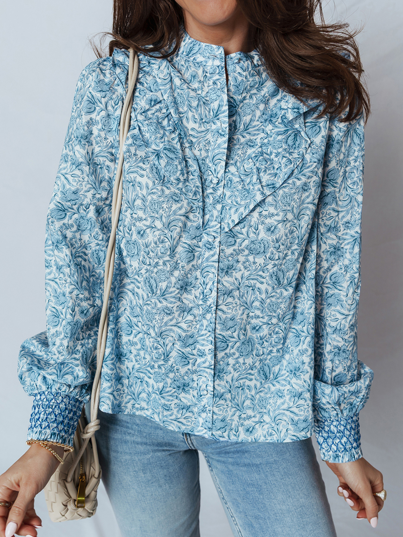 Floral Button Up Puff Sleeve Shirt