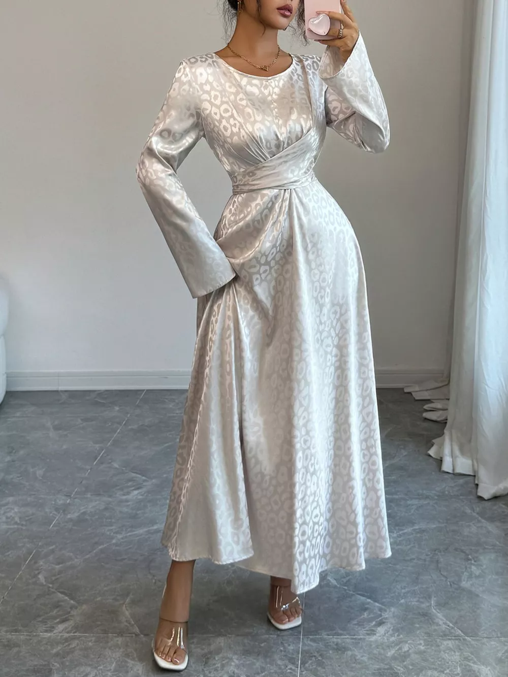 Leopard Long Sleeve Tie Back Maxi Dress