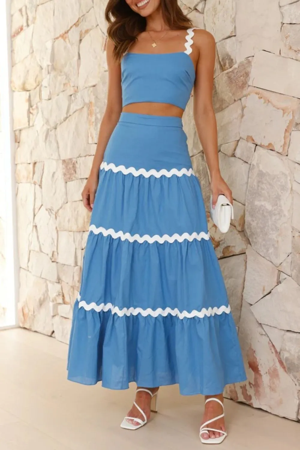 Contrast Trim Cami and Maxi Skirt Set