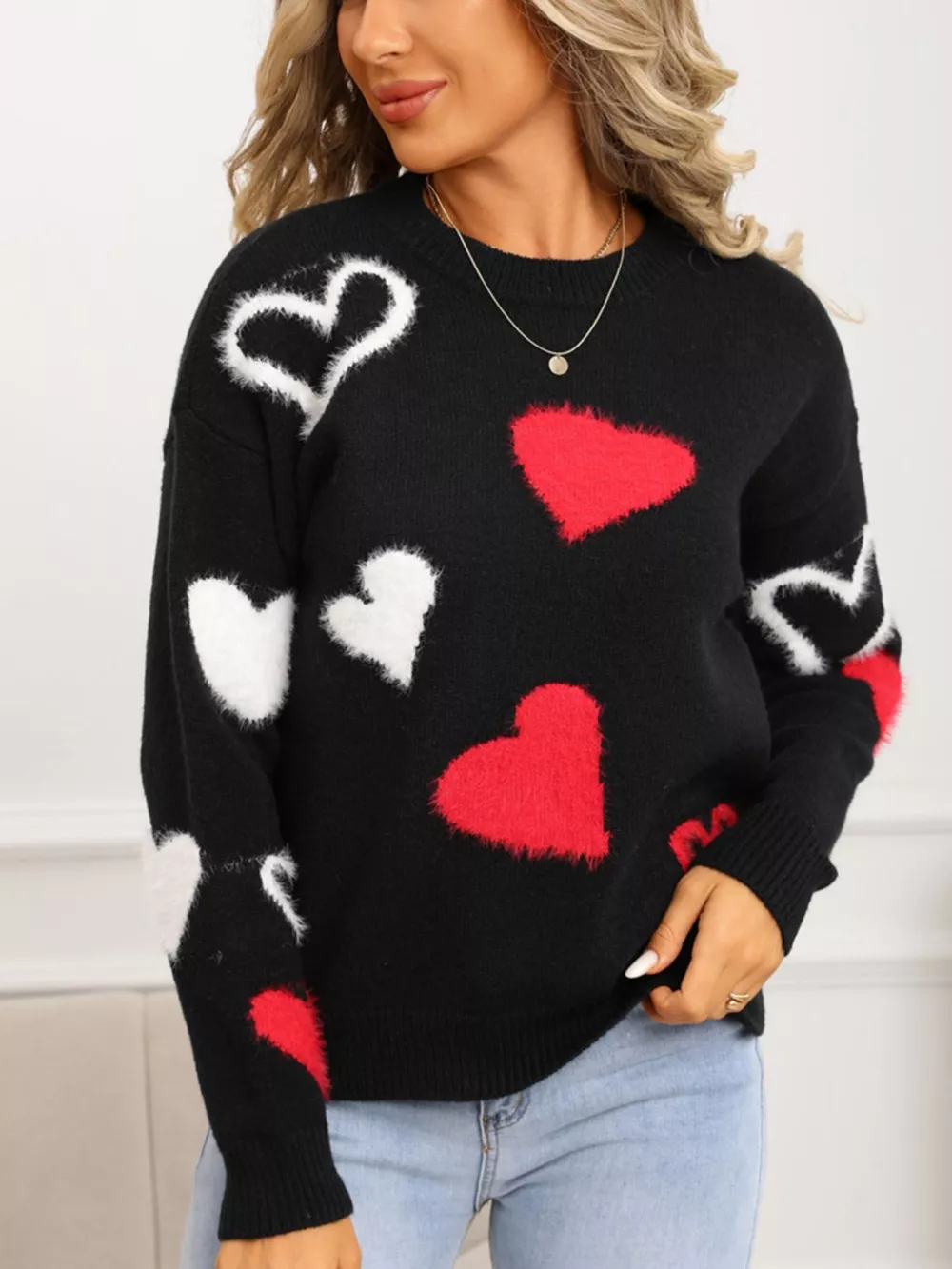 Valentine's Day Heart Pattern Knit Sweater