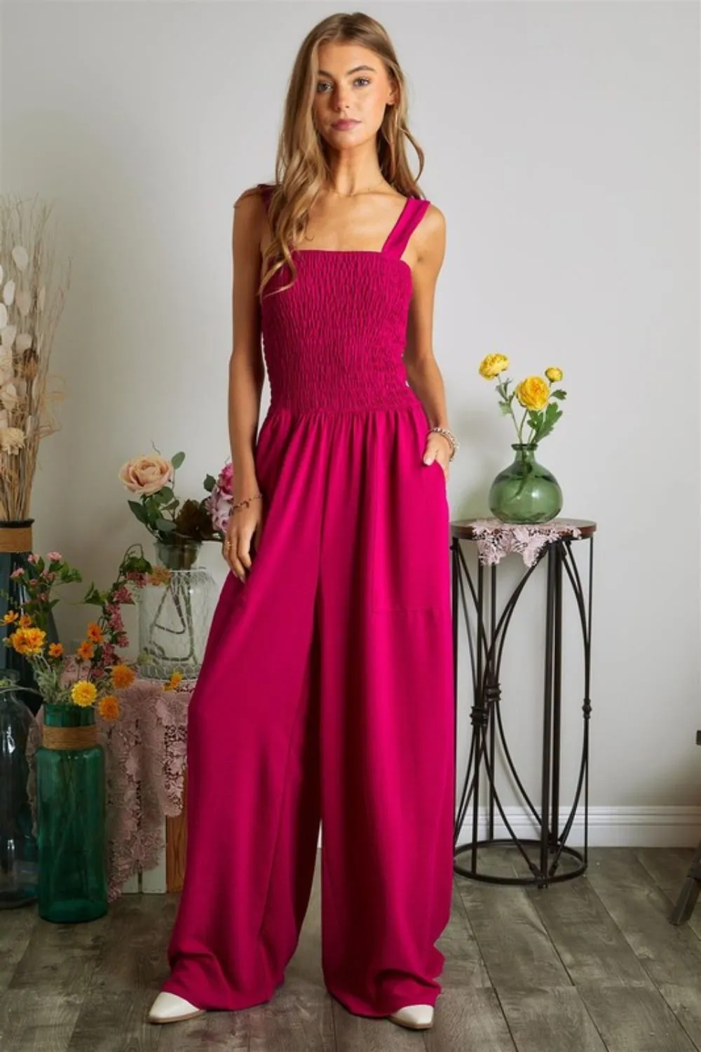 ADORA Smocking Top Wide Leg Jumpsuit