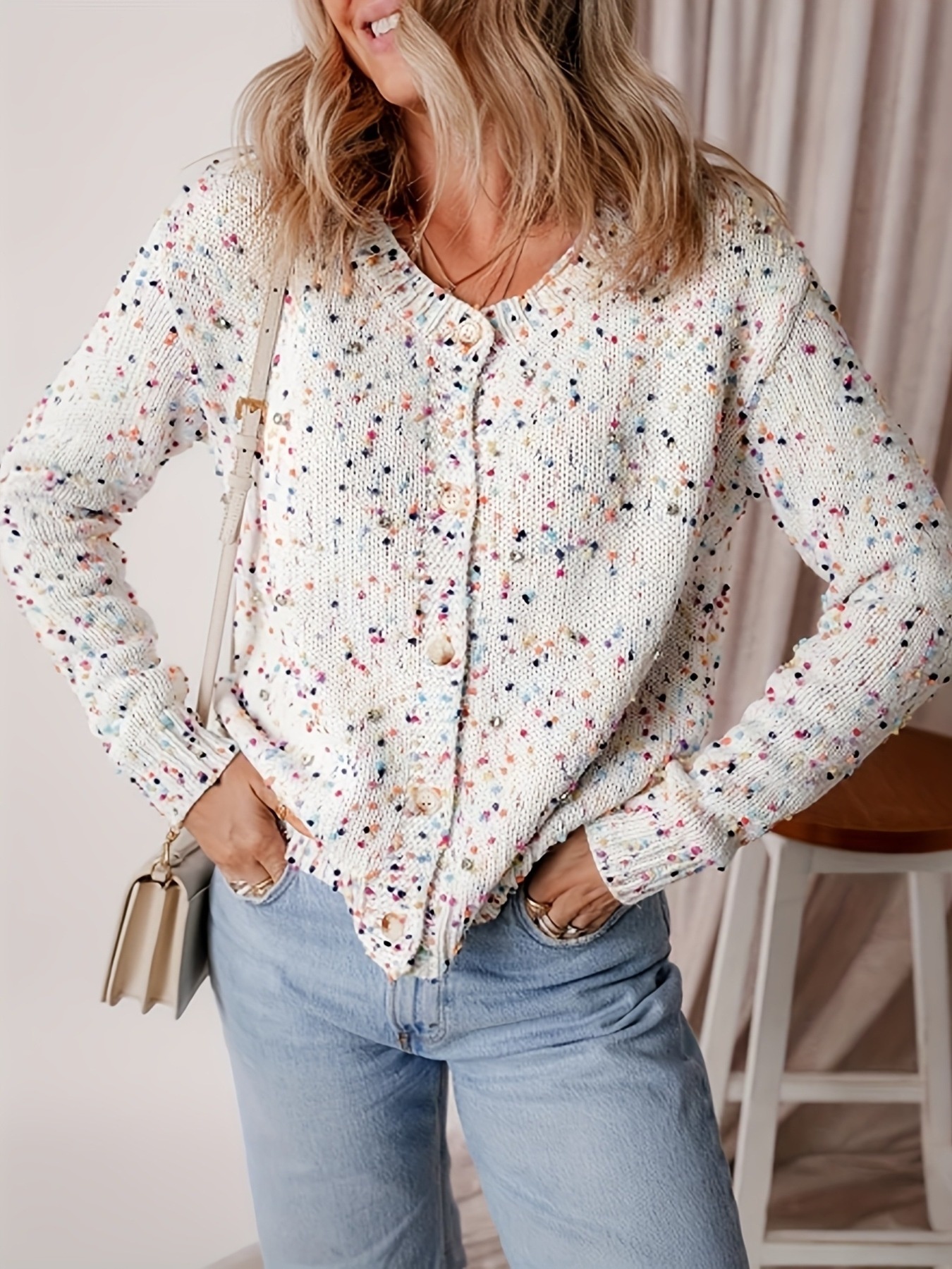 Colorful Button Up Long Sleeve Cardigan