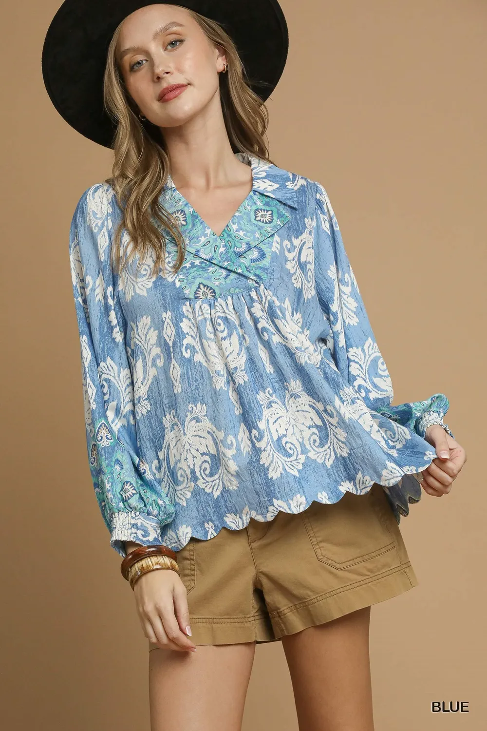 Umgee Printed Long Sleeve Blouse