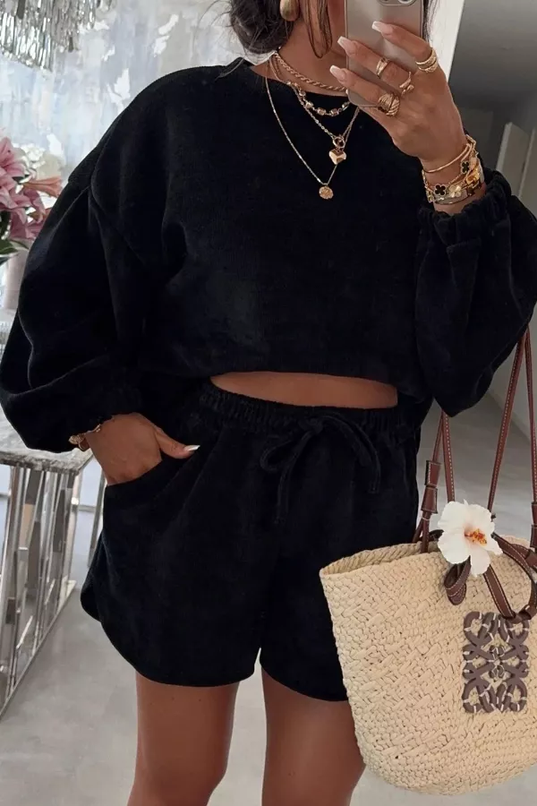Relaxed Fit Cropped Top and Shorts Set