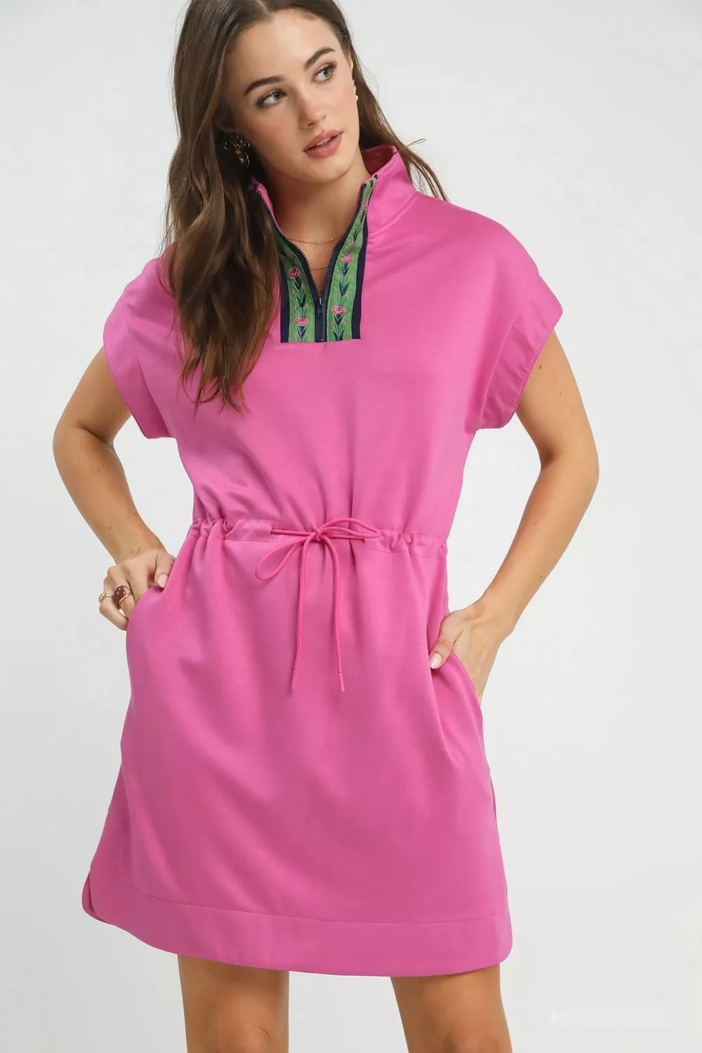 Umgee Dolman Sleeve Zip Detail Dress