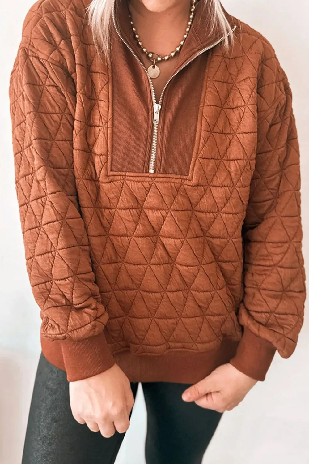 Quilted Half-Zip Long Sleeve Sweatshirt