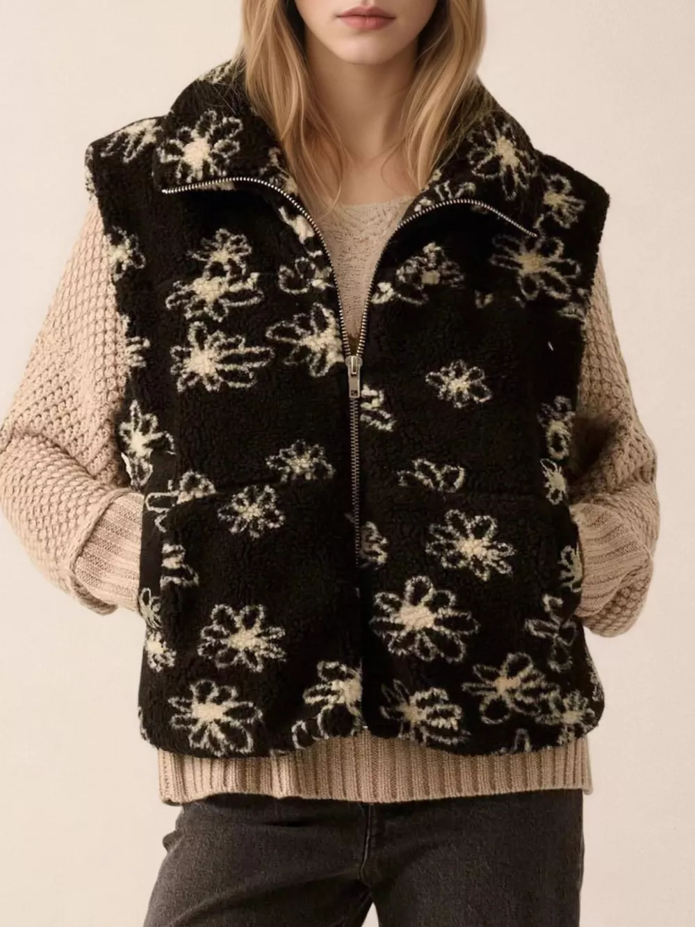 Zip Up Vest Coat with Pockets