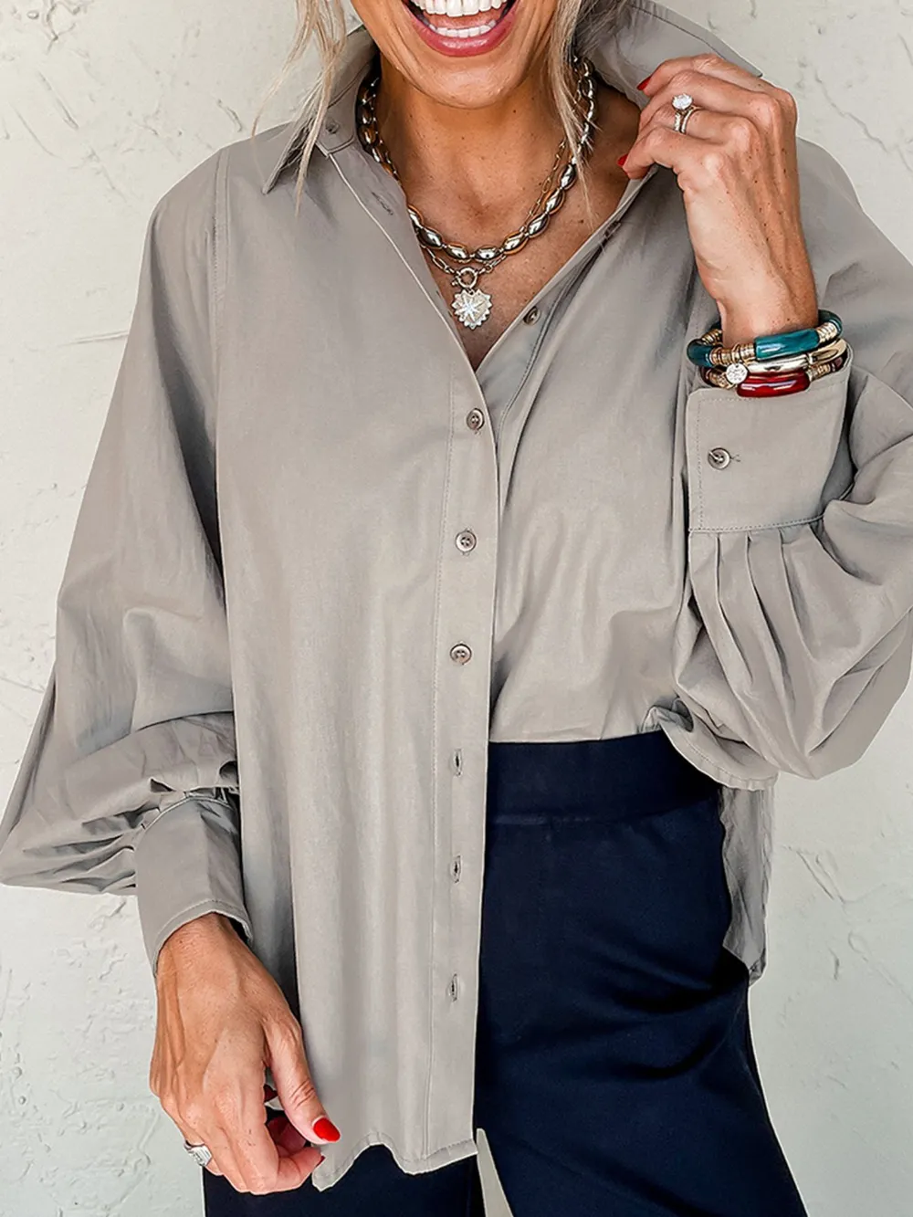 Button Up Lantern Sleeve Shirt
