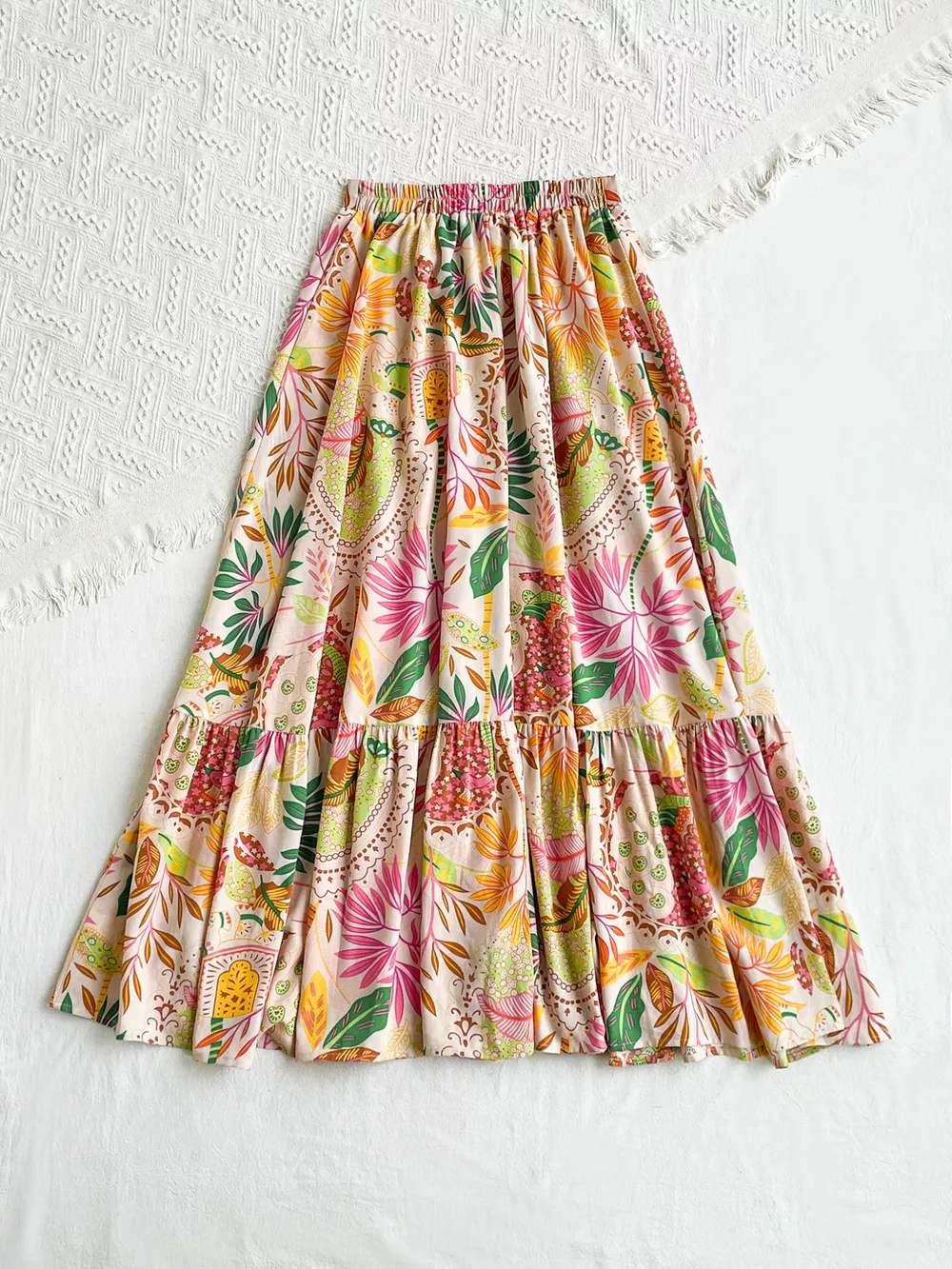 Floral Print Ruffle Hem Skirt