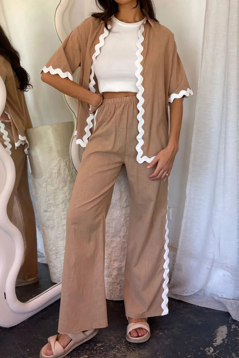 Contrast Trim Half Sleeve Top and Pants Set