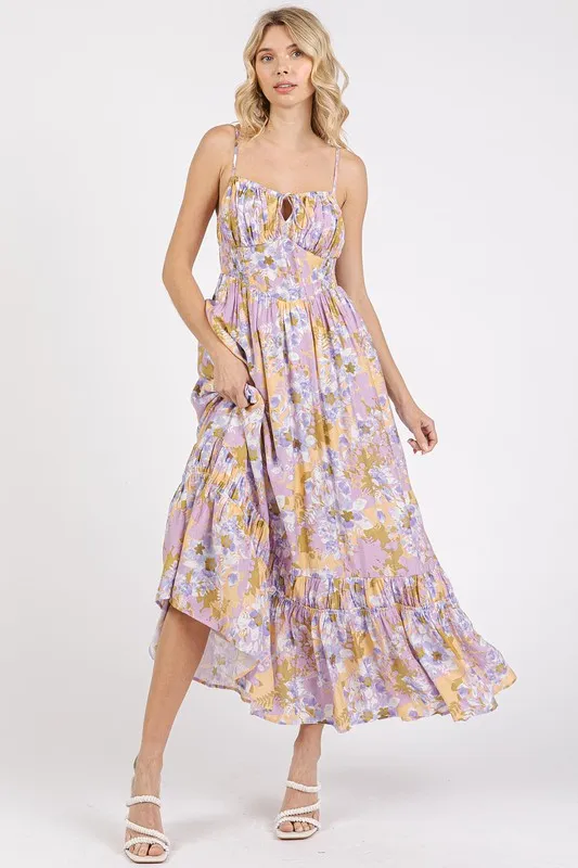 Mittoshop Floral Smocked Back Ruffled Hem Maxi Cami Dress