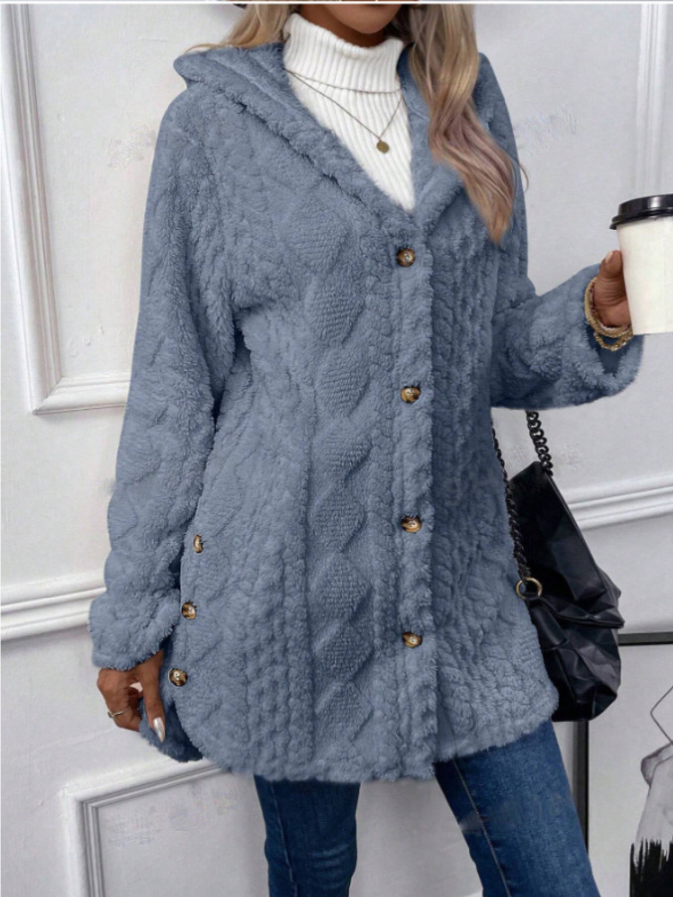 Hooded Button-Down Fleece Outerwear