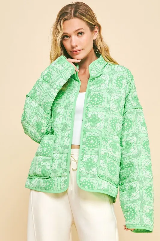 Davi & Dani Vintage Print Open Front Jacket with Pockets