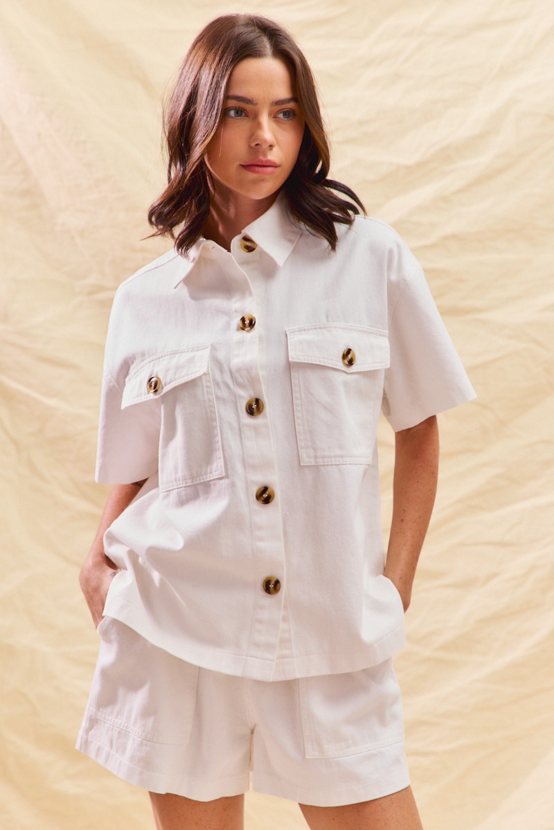 SO ME Button Down Denim Game Day Top and Shorts Set
