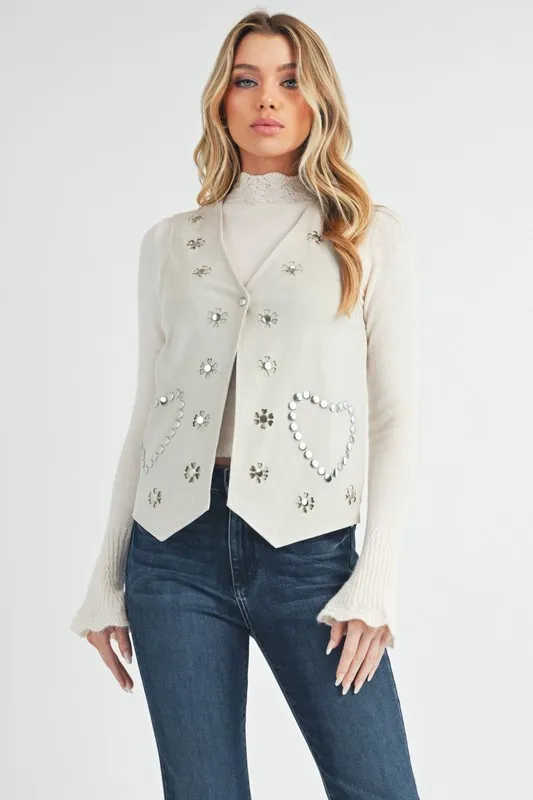 Aemi + Co Heart Rivet Detail Suede Vest Coat