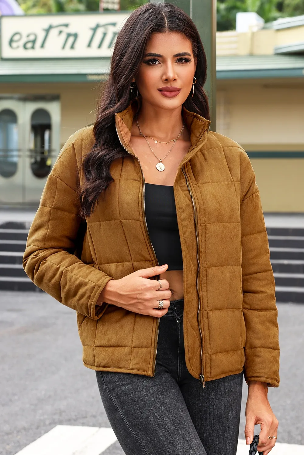 Zip-Up Pocket Quilted Jacket