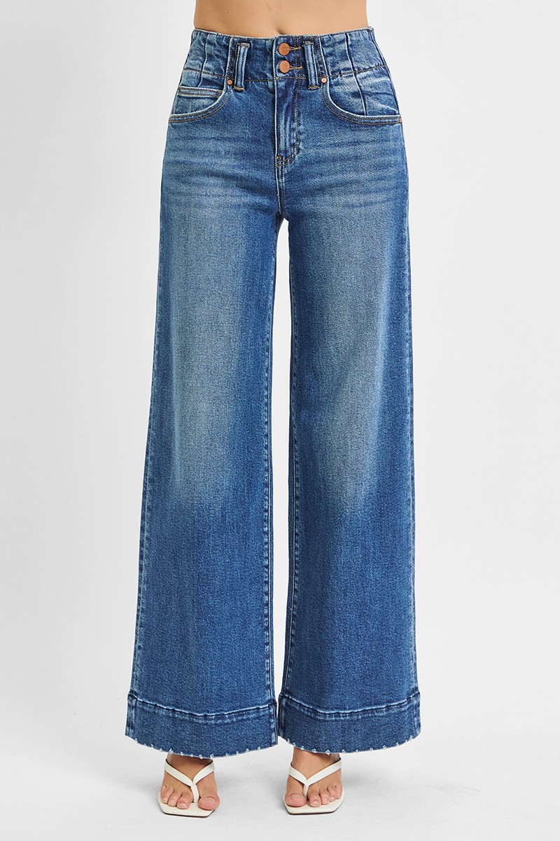 RISEN Full Size High Rise Ankle Wide Seam Detailed Jeans Plus Size