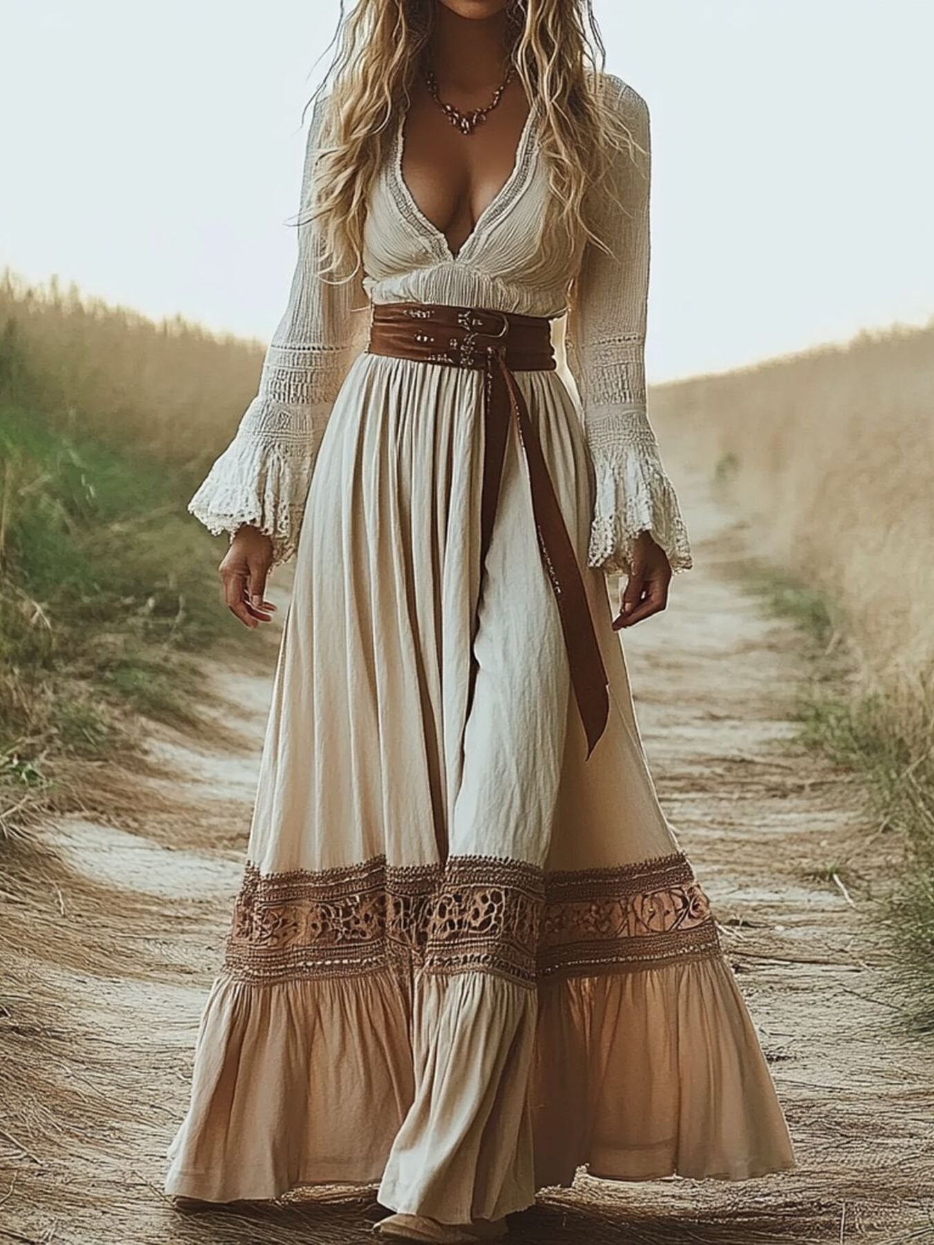 Full Size Deep-V Neck Long Sleeve Maxi Dress Plus Size