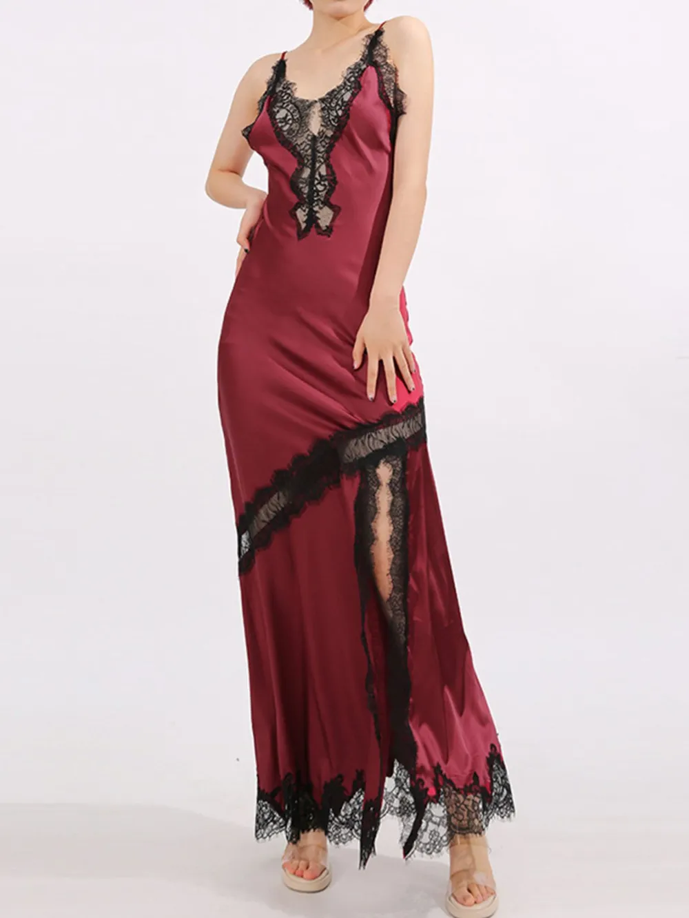 Slit Lace Detail Maxi Cami Dress