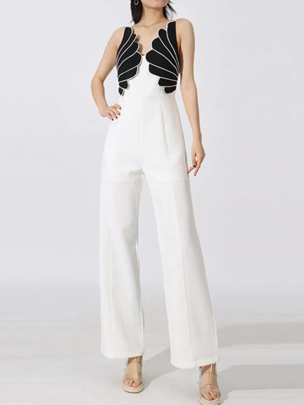 Contrast Sleeveless Wide-Leg Jumpsuit